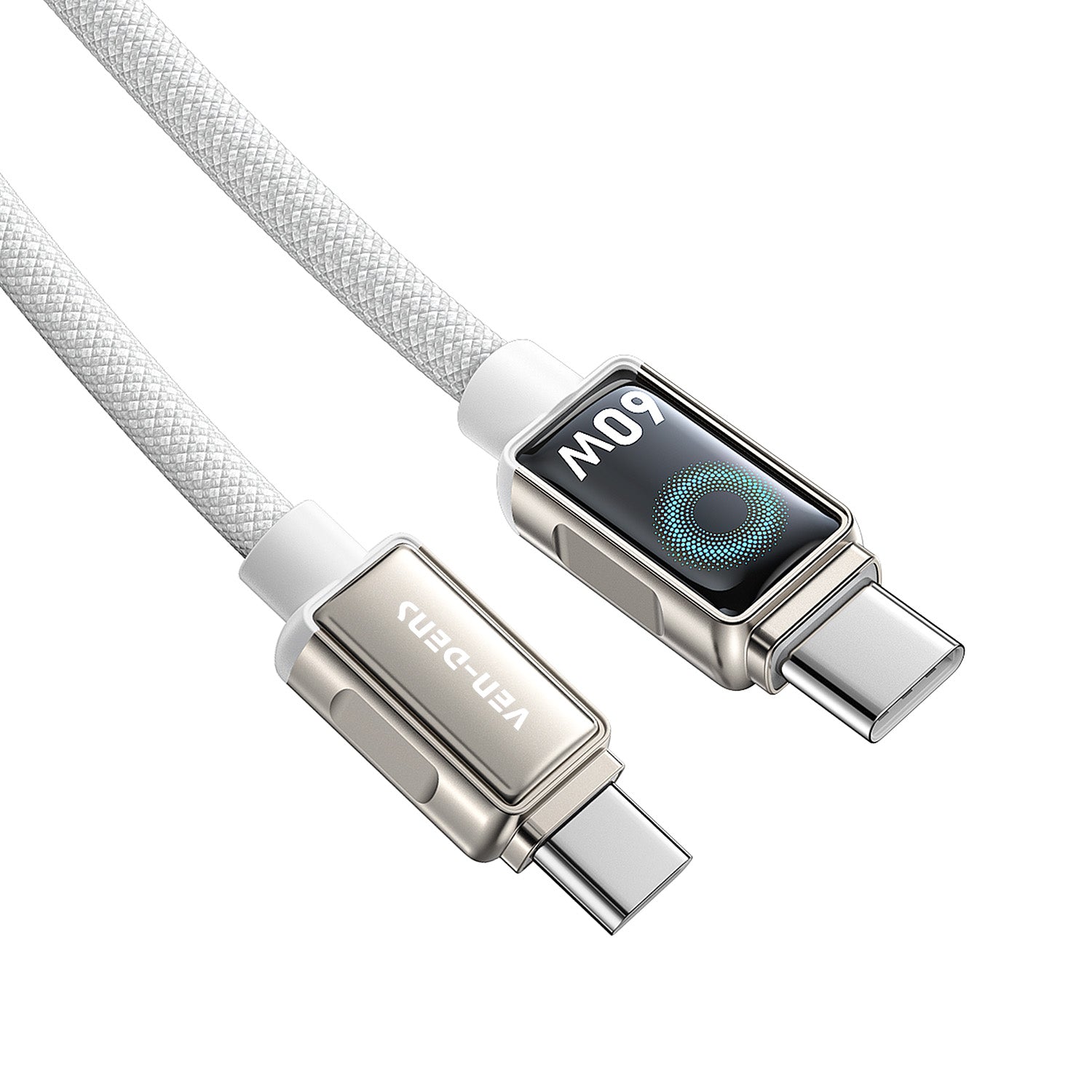 white Type-C to Type-C 60W zinc alloy braided fast charging data cable