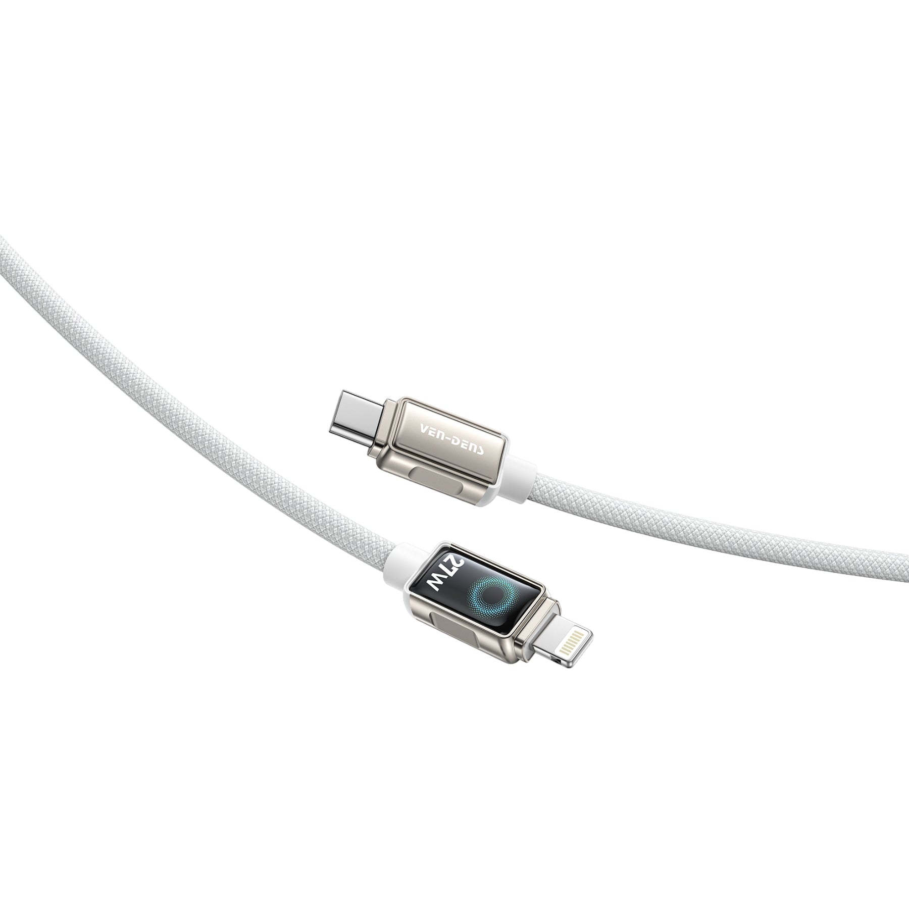 white Type-C to IP PD27W zinc alloy braided fast charging data cable