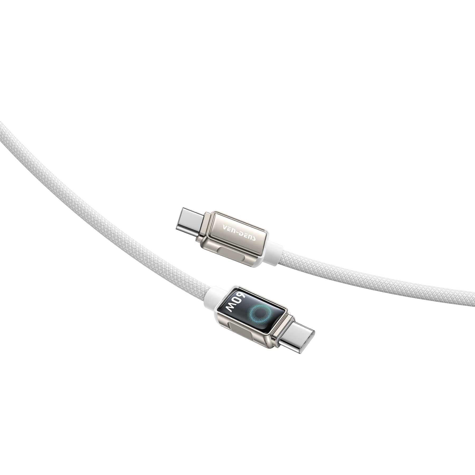 white Type-C to Type-C 60W zinc alloy braided fast charging data cable